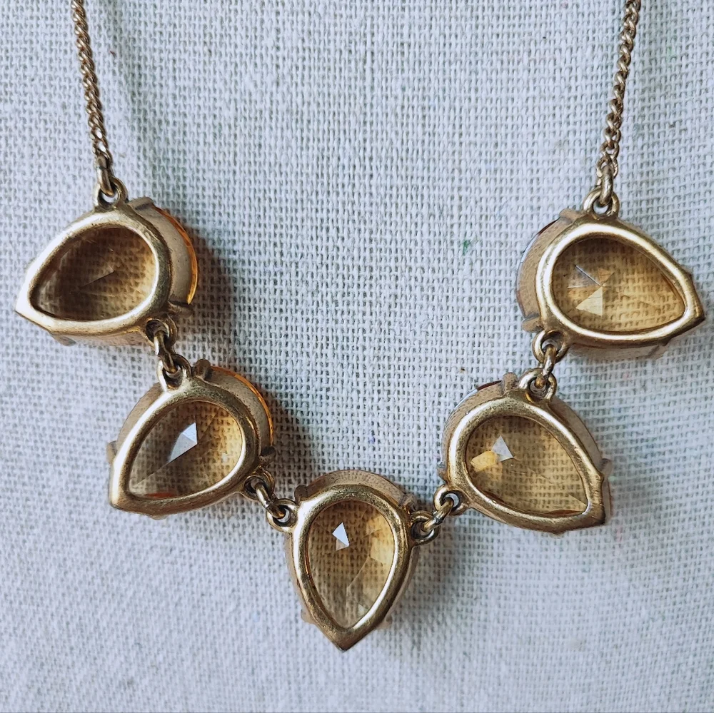 J. Crew Brand Signed Teardrop Faceted Golden Honey Acrylic Statement Necklace